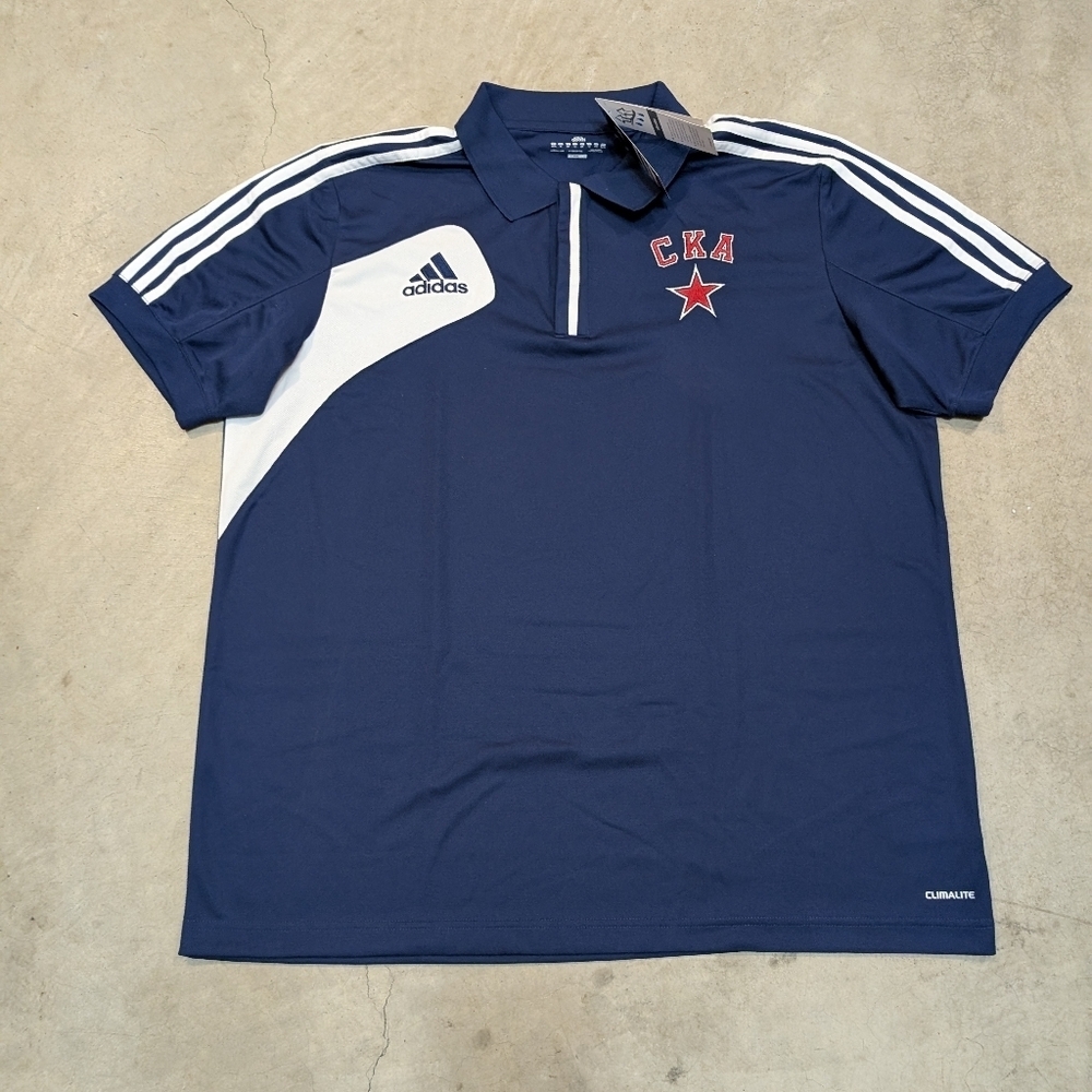 NWT Adidas St Petersburg KHL Hockey Mens XL Polo Navy White Russia